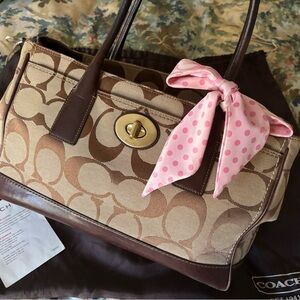 Coach Tan and Pink Satchel with Bow Accent